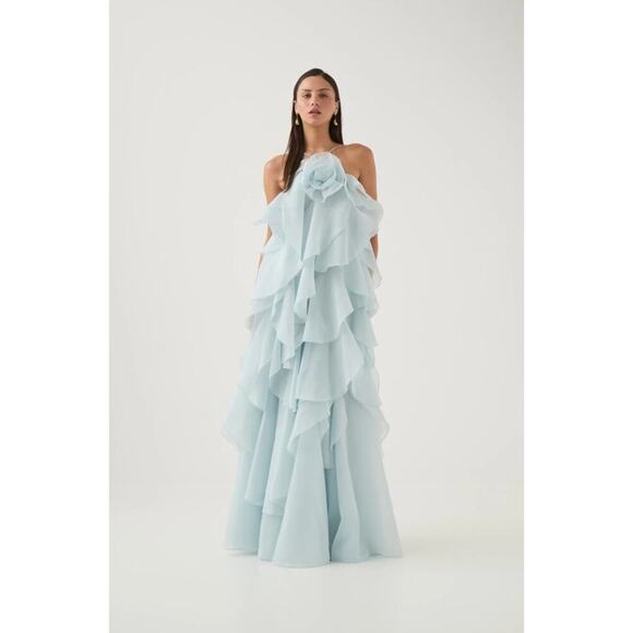 Aje Pandorea Layered Maxi Dress Silver Blue US 6 - Picture 4 of 11